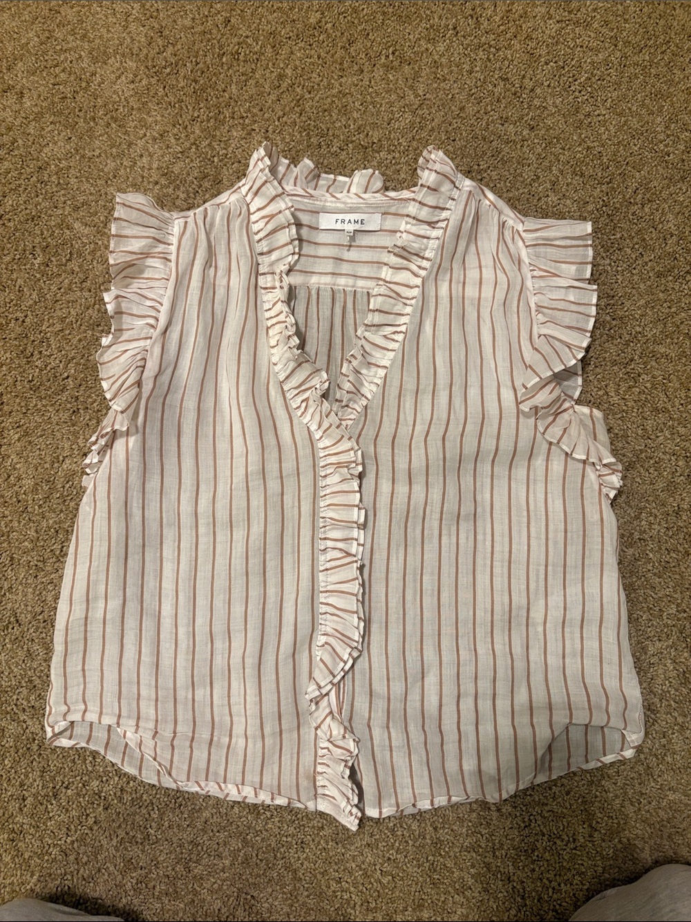 Frame Cream Striped Ruffle Blouse, size small
